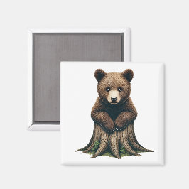 愛らしいクマの子座って木の切り株 マグネット
