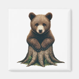 愛らしいクマの子座って木の切り株 マグネット