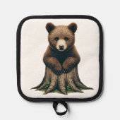 愛らしいクマの子座って木の切り株 鍋敷き (正面)