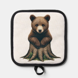 愛らしいクマの子座って木の切り株 鍋敷き