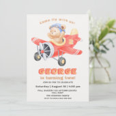 愛らしいクマパイロット飛行機の誕生日の男の子 招待状 (スタンド正面)