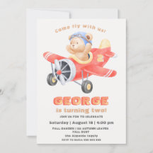 愛らしいクマパイロット飛行機の誕生日の男の子