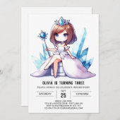 愛らしいクラウンプリンセス誕生日 招待状 (正面/裏面)