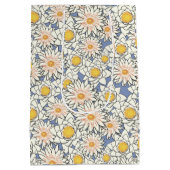 愛らしいクラシックな花柄の青と黄色 ミディアムペーパーバッグ (裏面)