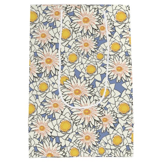 愛らしいクラシックフローラL青と黄色 ミディアムペーパーバッグ (裏面)