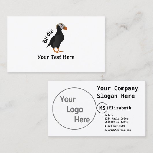 愛らしいクリステッドパフィン立ち漫画 名刺 (正面/裏面)