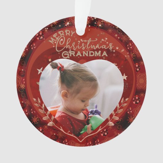 愛らしいクリスマスおばあちゃん赤い写真 オーナメント (正面)