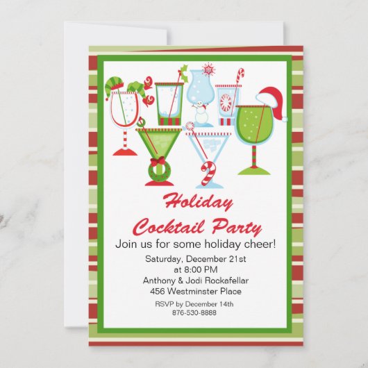 愛らしいクリスマスのカクテルのパーティの招待状 招待状 (正面)