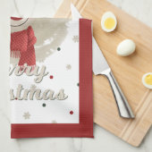 愛らしいクリスマスのトナカイ キッチンタオル (四つ折り)