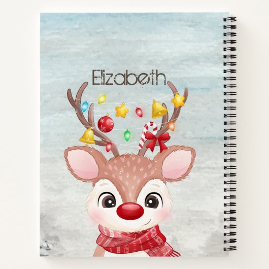 愛らしいクリスマスのトナカイ ノートブック (裏面)