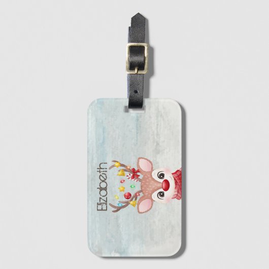 愛らしいクリスマスのトナカイ ラゲッジタグ (正面縦)