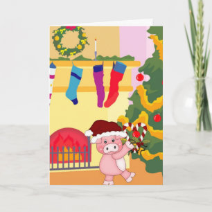 愛らしいクリスマスのブタカード シーズンカード