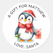 愛らしいクリスマスのペンギン　送り先・送り元用 ラウンドシール (正面)