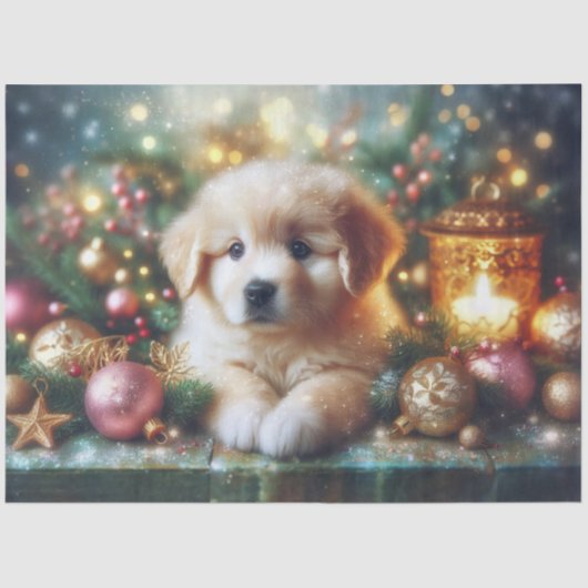 愛らしいクリスマスの子犬のクラフトデコップページ 薄葉紙 (正面)