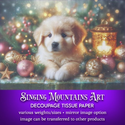愛らしいクリスマスの子犬のクラフトデコパージュ 薄葉紙