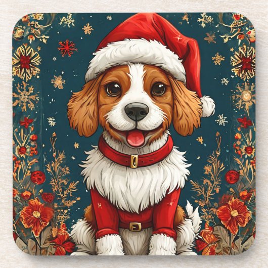 愛らしいクリスマスの子犬 コースター (正面)