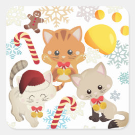 愛らしいクリスマスの子猫 スクエアシール