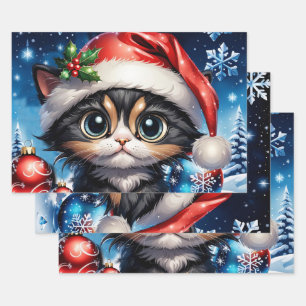愛らしいクリスマスの子猫。 ラッピングペーパーシート