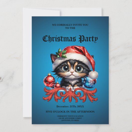 愛らしいクリスマスの子猫。 招待状 (正面)
