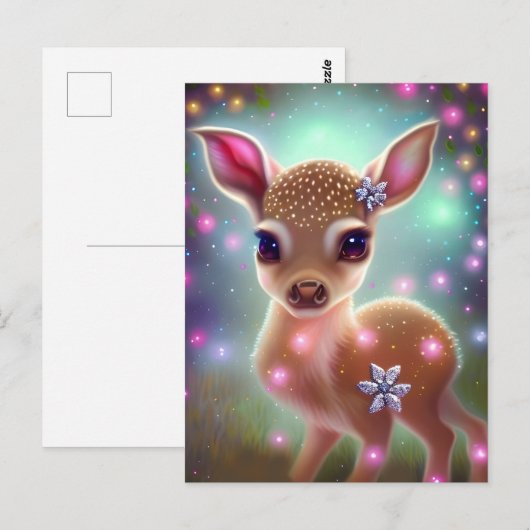 愛らしいクリスマスの子鹿 ポストカード (正面/裏面)