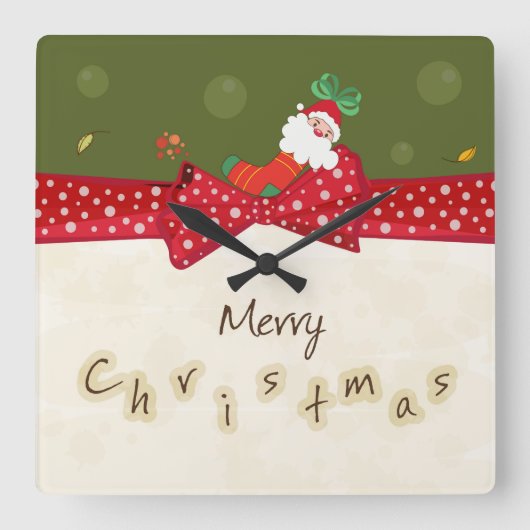 愛らしいクリスマスの柱時計 スクエア壁時計 (正面)