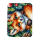 愛らしいクリスマスの赤い狐 マグネット (縦)