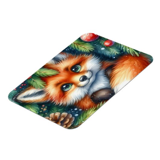 愛らしいクリスマスの赤い狐 マグネット (左側)