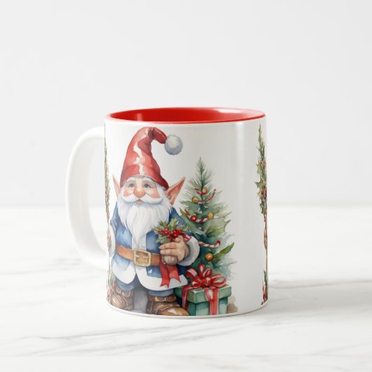 愛らしいクリスマスの陽気な格言コーヒーマグ。 ツートーンマグカップ (正面左)