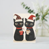 愛らしいクリスマスの黒猫 ポストカード (スタンド正面)
