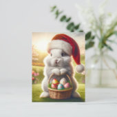 愛らしいクリスマスイースターウサギ ポストカード (スタンド正面)