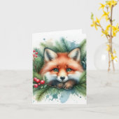 愛らしいクリスマスウォーターカラーレッドキツネ カード (黄色い花)