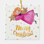 愛らしいクリスマスエンジェル セラミックオーナメント (正面)