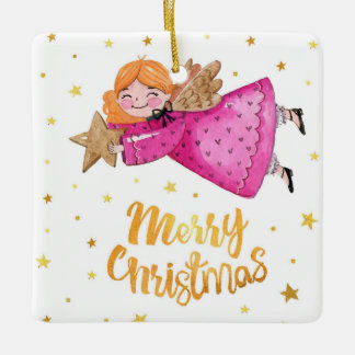 愛らしいクリスマスエンジェル セラミックオーナメント