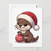 愛らしいクリスマスオッターとオーナメント ポストカード (正面/裏面)