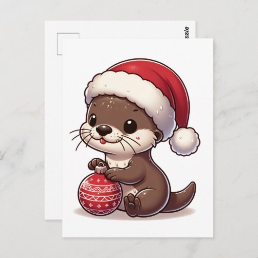 愛らしいクリスマスオッターとオーナメント ポストカード (正面/裏面)