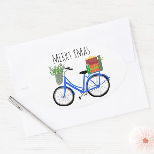 愛らしいクリスマスサイクリスホリデークリスマスカスタム 楕円形シール (封筒)