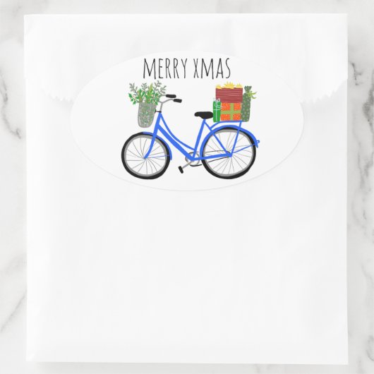 愛らしいクリスマスサイクリスホリデークリスマスカスタム 楕円形シール (バッグ)