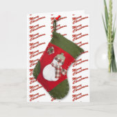 愛らしいクリスマスストッキング雪だるまオーバーホワイト シーズンカード (正面)