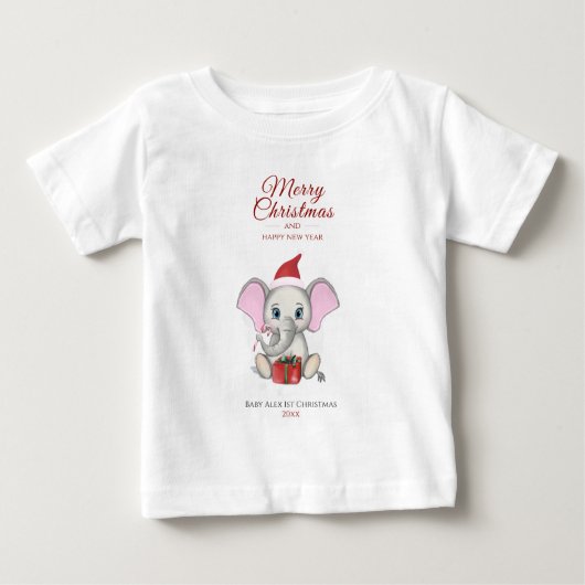 愛らしいクリスマスゾウ |パーソナライズされたベビーT- ベビーTシャツ (正面)
