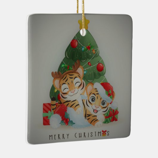 愛らしいクリスマスタイガース セラミックオーナメント (右)