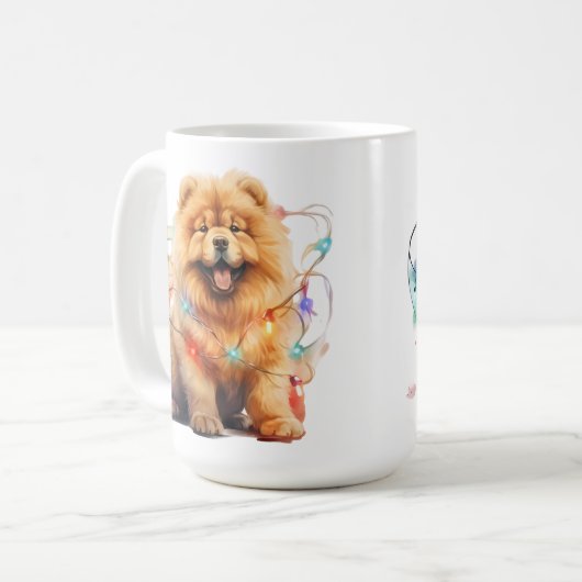 愛らしいクリスマスチャウパピードッグ コーヒーマグカップ (正面左)