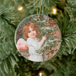 愛らしいクリスマスツリーの天使 セラミックオーナメント