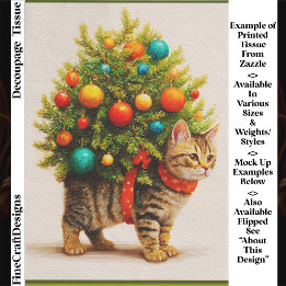 愛らしいクリスマスツリーの猫/子猫 FN8R デコパージュ 薄葉紙
