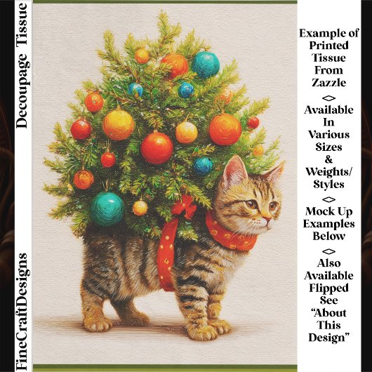 愛らしいクリスマスツリーの猫/子猫 FN8R デコパージュ 薄葉紙