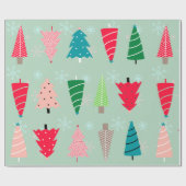 愛らしいクリスマスツリーパステルグリーン雪片 ラッピングペーパー (フラット)
