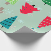 愛らしいクリスマスツリーパステルグリーン雪片 ラッピングペーパー (角)
