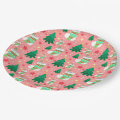 愛らしいクリスマスツリー、ストッキング、星模様 ペーパープレート (アングル)