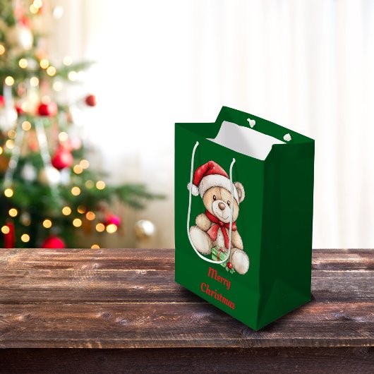 愛らしいクリスマステディベア ミディアムペーパーバッグ