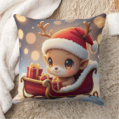 "愛らしいクリスマストナカイのソリ枕のデザイン クッション (ブランケット)