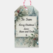 愛らしいクリスマストナカイのレトロな水色 ギフトタグ (裏面)